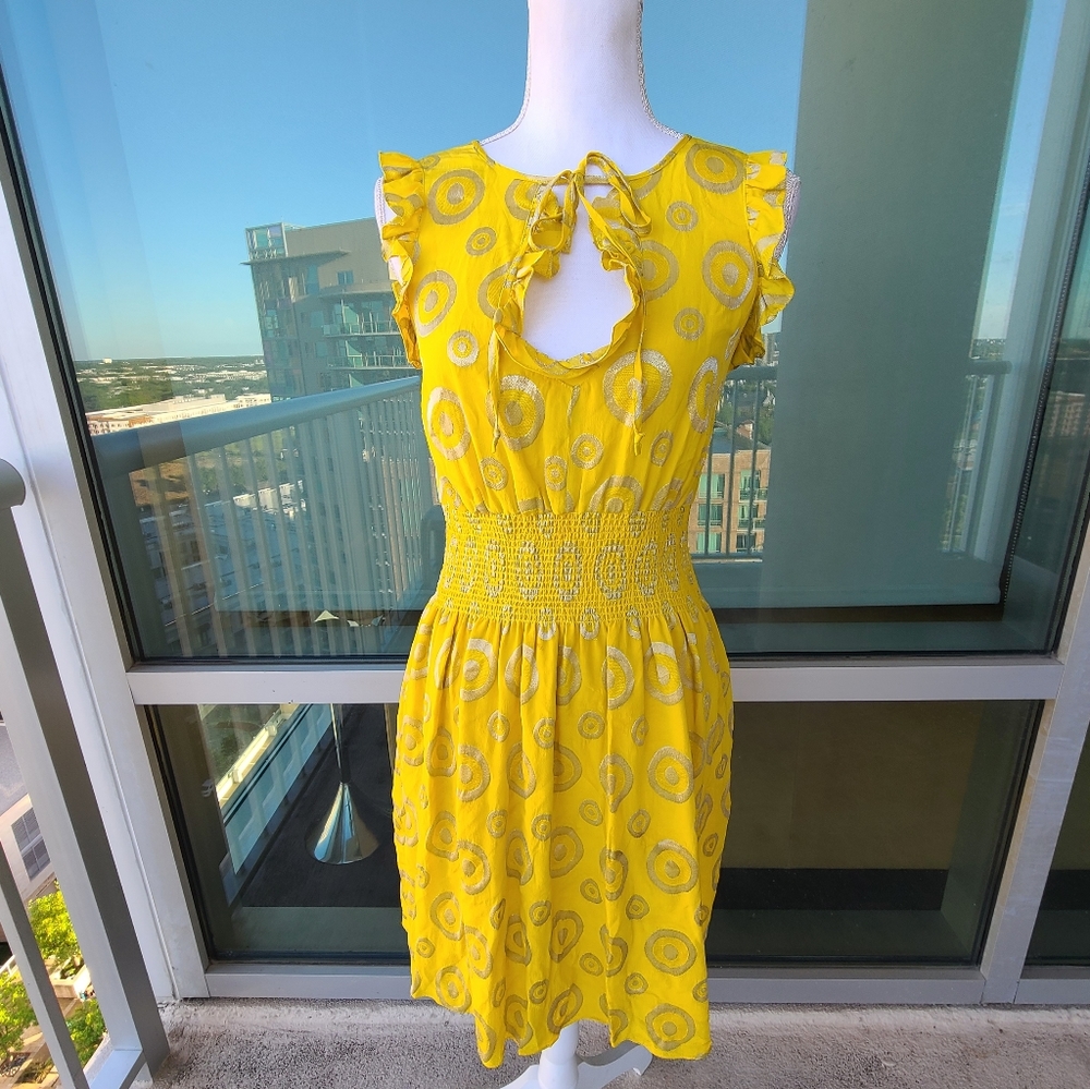 Lauren Moffatt Anthropologie Yellow Ruffle Dress 0